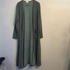 LuLaRoe - Sarah Cardigan- Black/Teal Polka Dots - Pockets - Mid Calf